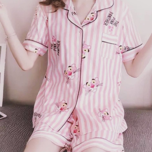 🎀 PINK WMNS PINK PANTHER PAJAMA SET(M) SHORT NEW 🥰 - Picture 1 of 8